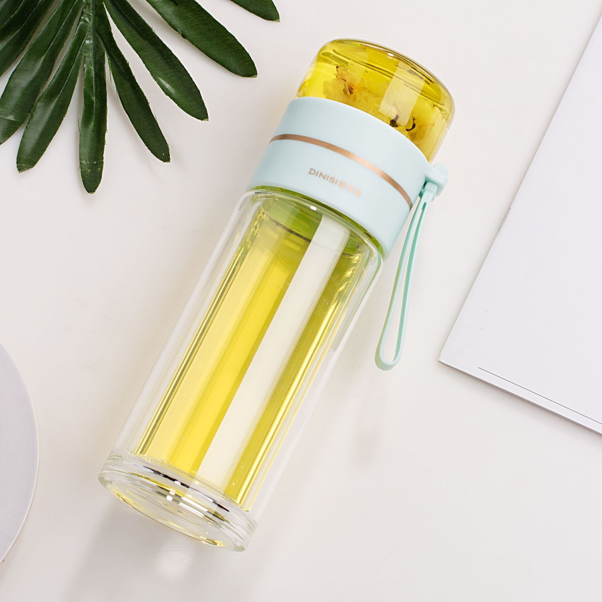 Transparent brewing teacup Glass Water Bottle With Tea Infuser Filter Tea Separation Double Wall Glass Bottle Leakproof Water Bottle