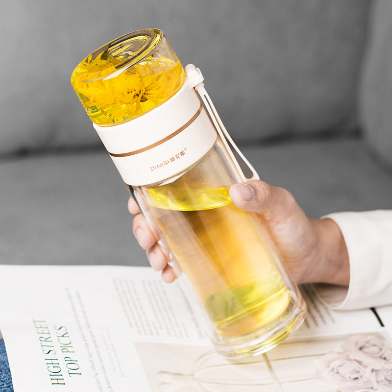 Transparent brewing teacup Glass Water Bottle With Tea Infuser Filter Tea Separation Double Wall Glass Bottle Leakproof Water Bottle