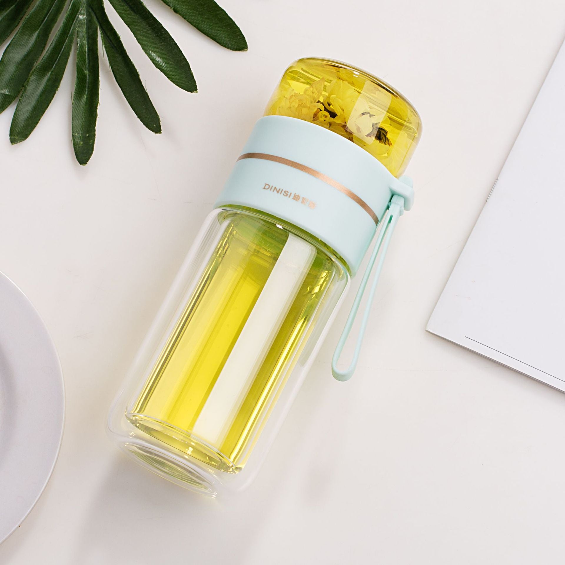 Transparent brewing teacup Glass Water Bottle With Tea Infuser Filter Tea Separation Double Wall Glass Bottle Leakproof Water Bottle