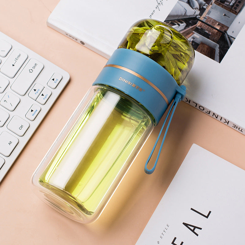 Transparent brewing teacup Glass Water Bottle With Tea Infuser Filter Tea Separation Double Wall Glass Bottle Leakproof Water Bottle