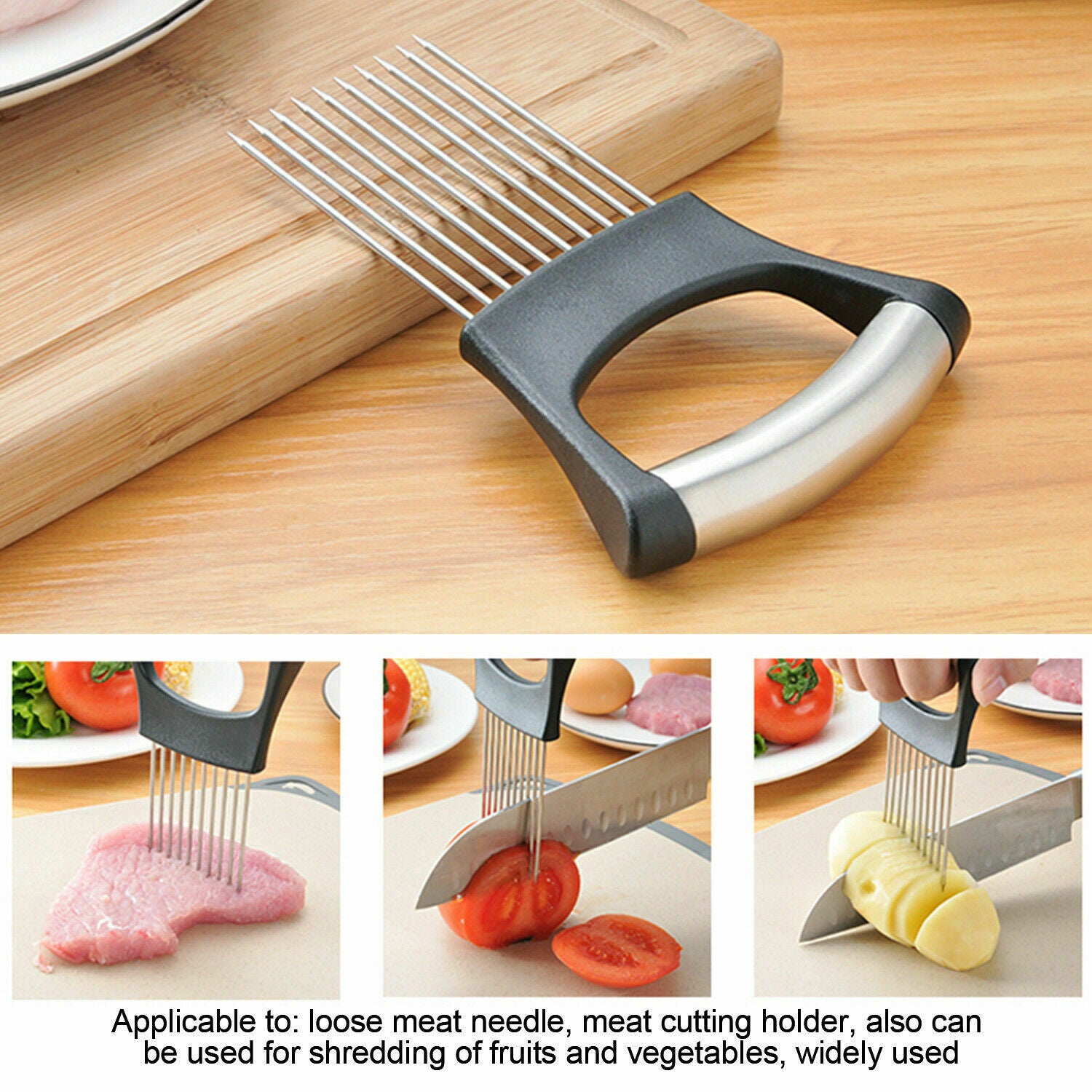 Stainless Steel Onion Holder Slicer Tomato Cutter NonSlip