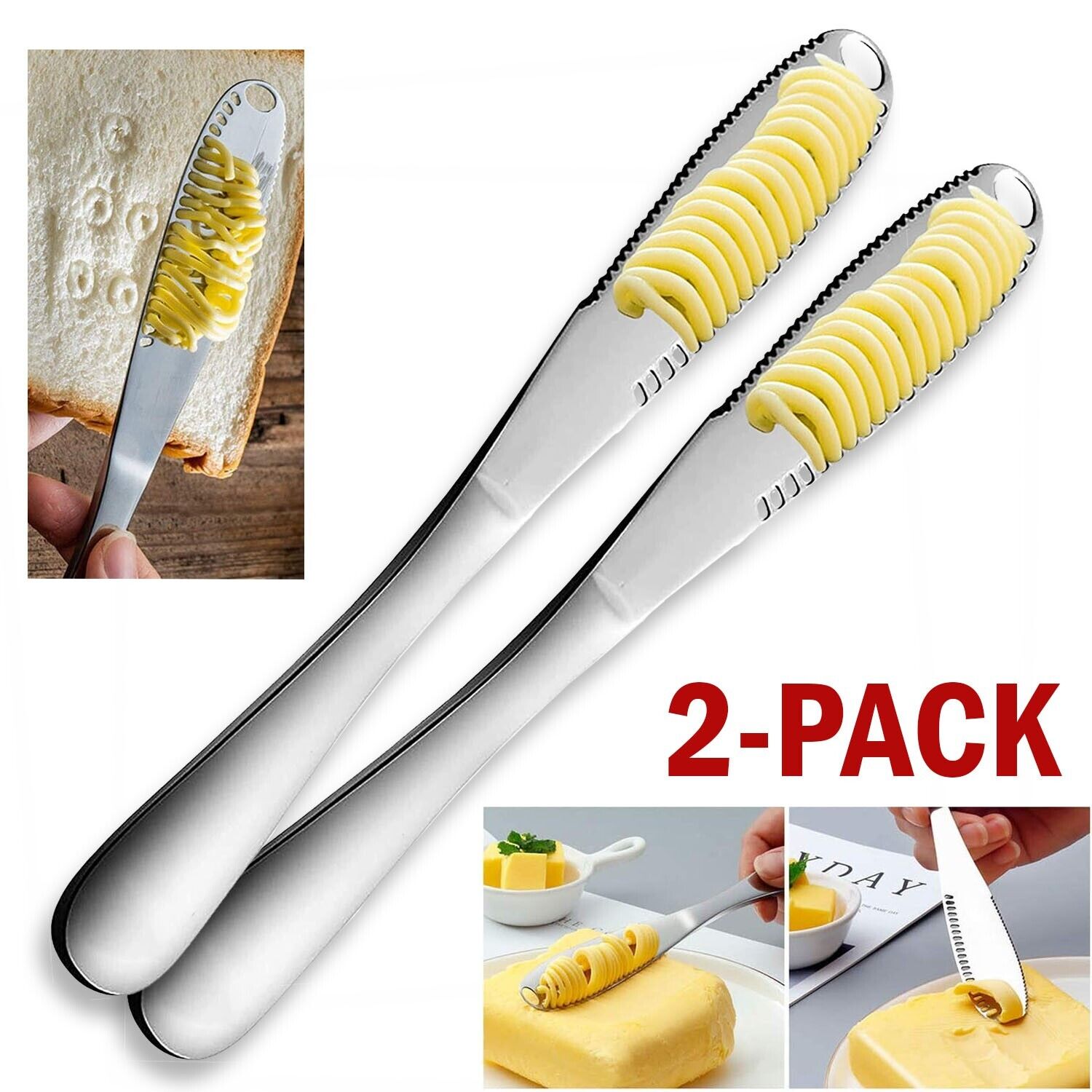 2 Pack Stainless Steel Butter Spreader Knife Butter Curler