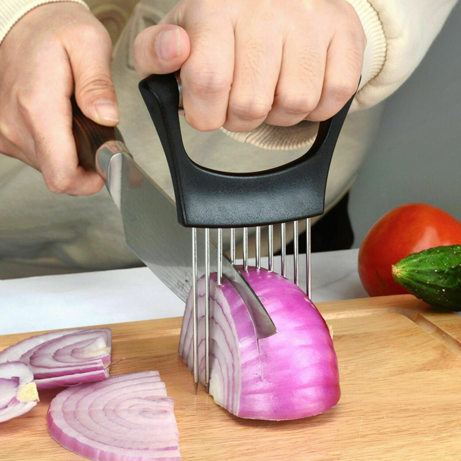 Stainless Steel Onion Holder Slicer Tomato Cutter NonSlip