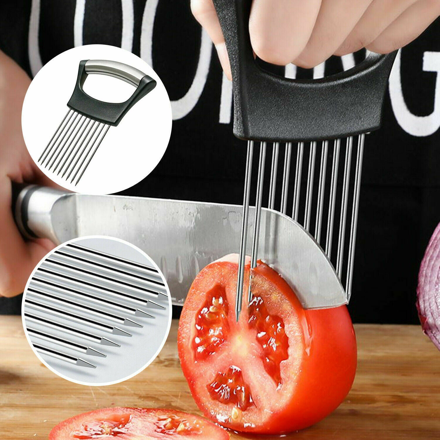 Stainless Steel Onion Holder Slicer Tomato Cutter NonSlip