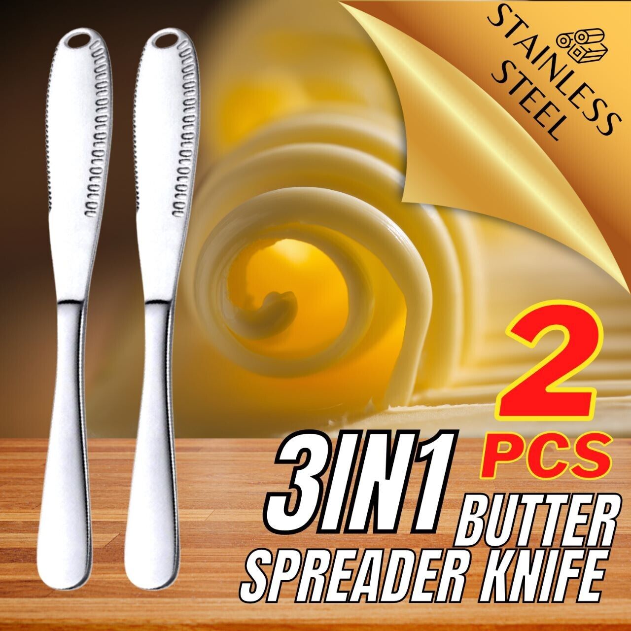 2 Pack Stainless Steel Butter Spreader Knife Butter Curler