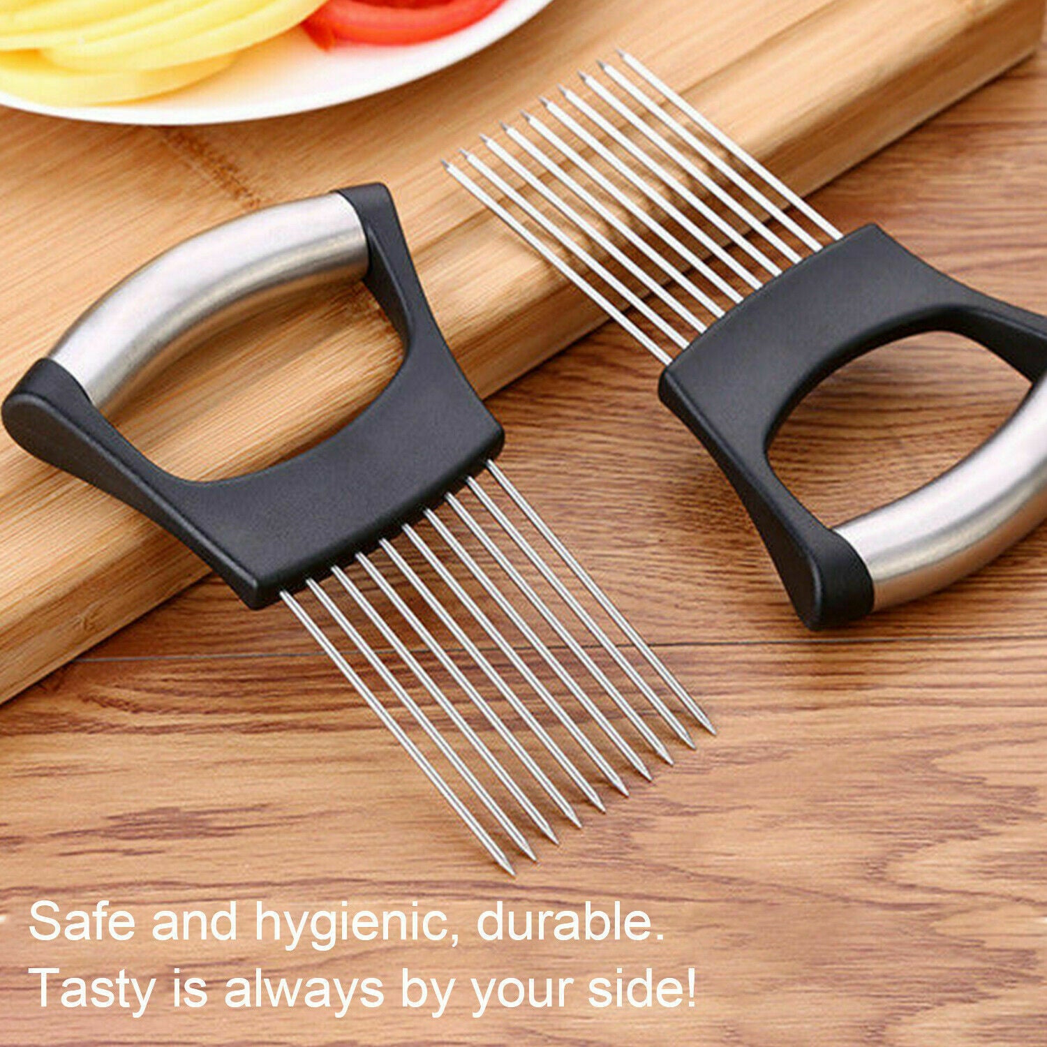 Stainless Steel Onion Holder Slicer Tomato Cutter NonSlip