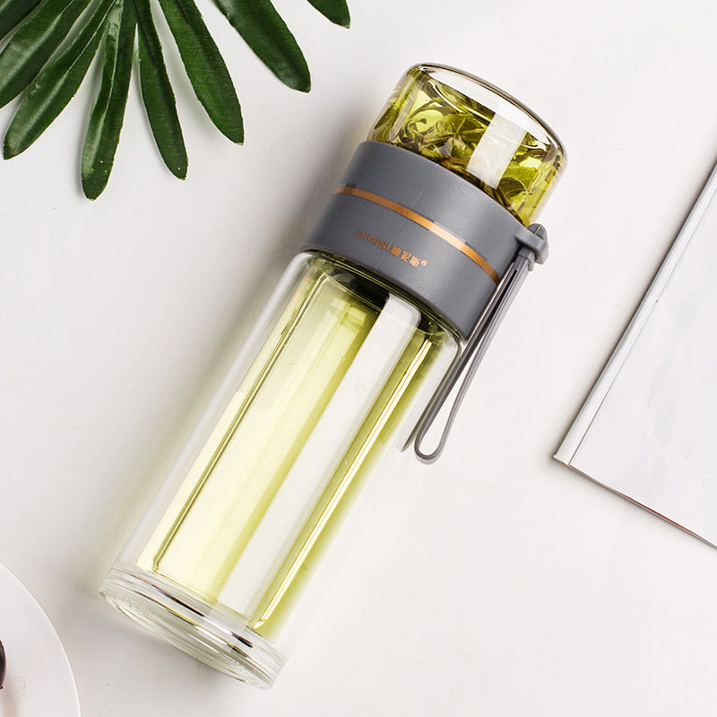 Transparent brewing teacup Glass Water Bottle With Tea Infuser Filter Tea Separation Double Wall Glass Bottle Leakproof Water Bottle